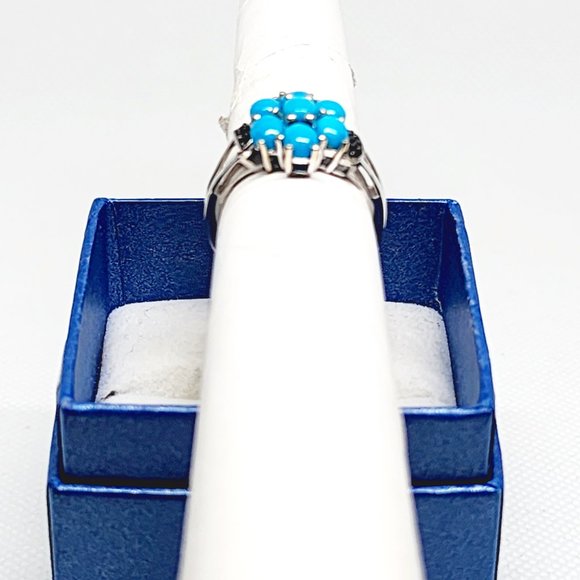 Premium Sleeping Beauty Turquoise & Blk Spinel ring in Plat/925SS sz 8 2.65 tcw - Picture 6 of 6